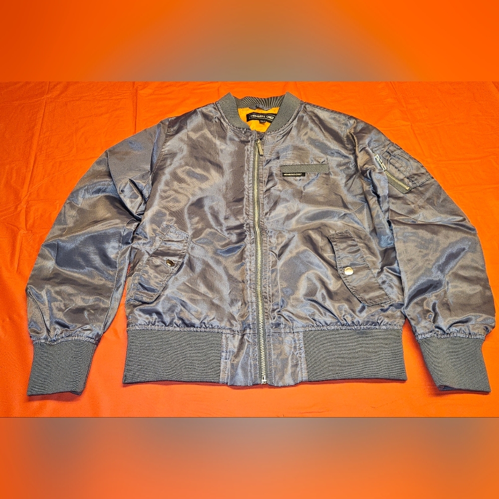 Members Only 2017 Satin Twill Bomber Jacket Gray Kids sz14/16 Like New